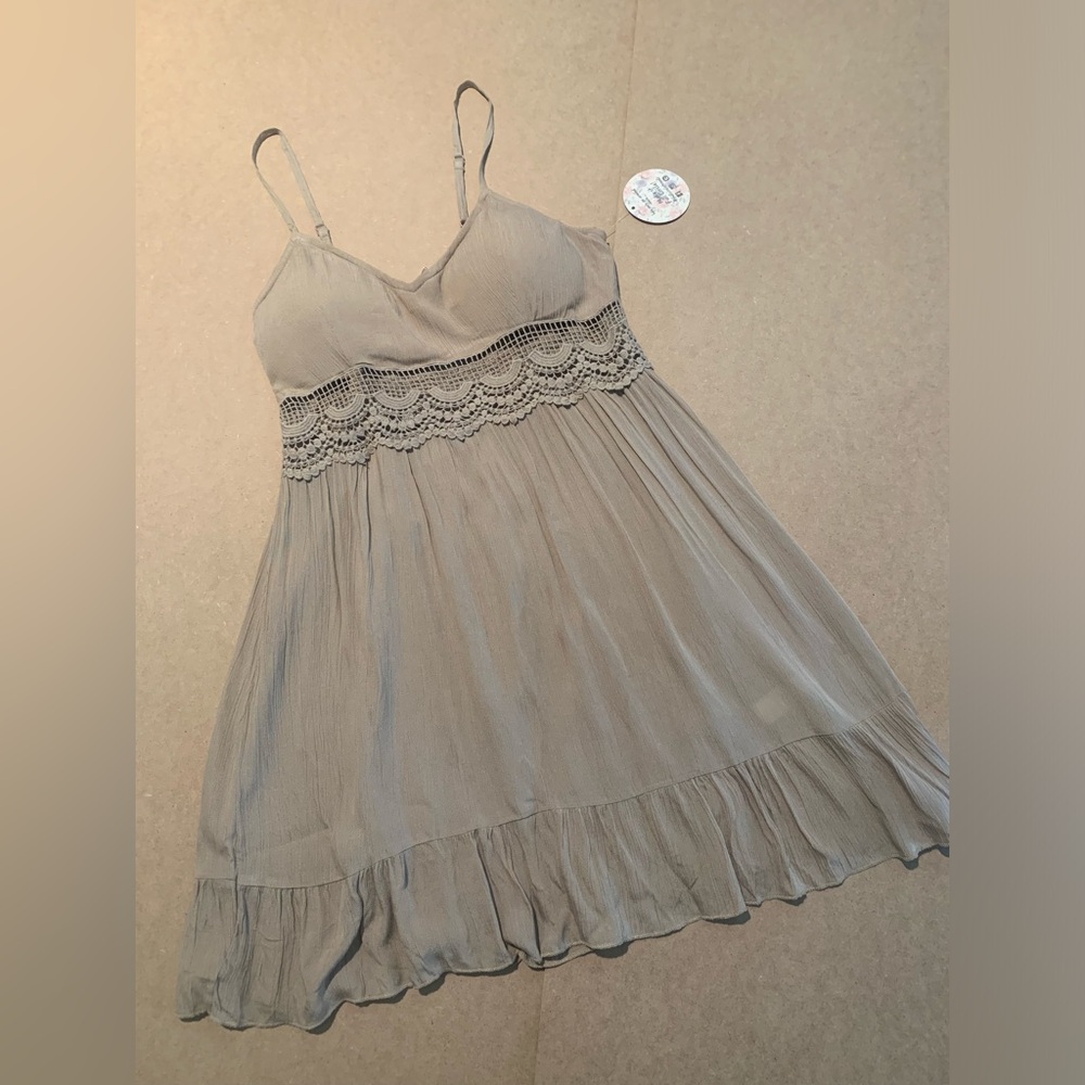 Jolie and Joy dress size L Fit And Flare Tan Spaghetti Strap Embroidered